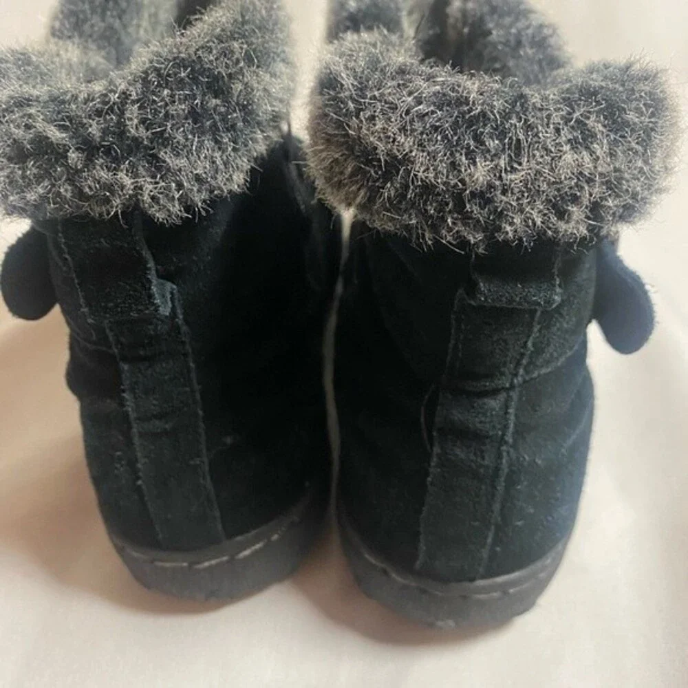 Khombu Lindsay leather suede winter boots faux fur 7 buckle lagen cottage